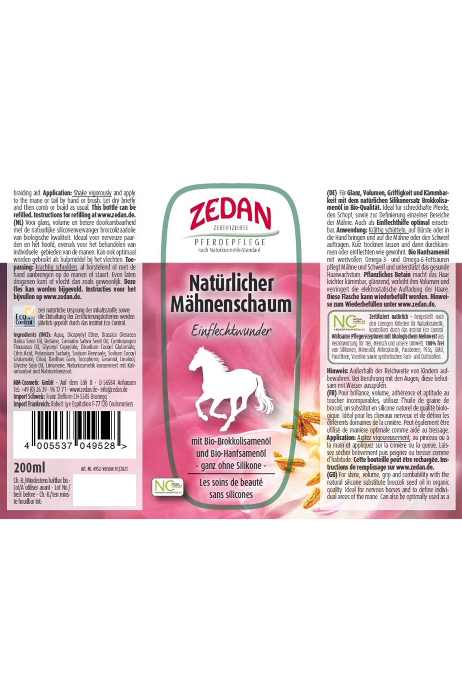 Zedan Natural Mane Foam, 200ml Horse Health Care