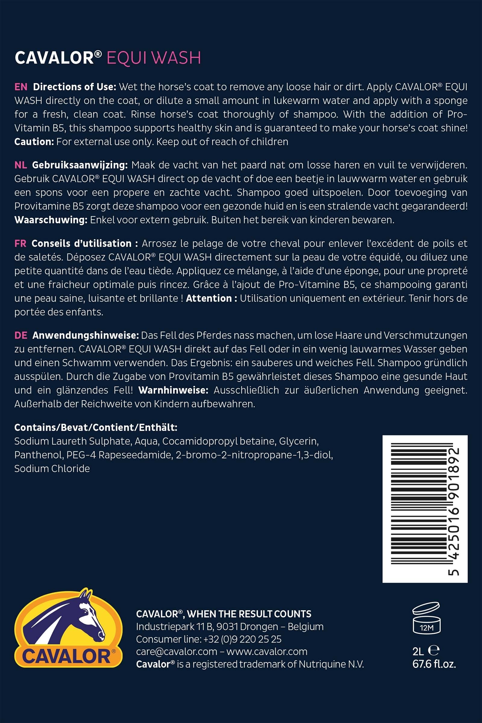Cavalor Equi Wash, pH neutral Shampoo, Refill 2L Horse Health Care