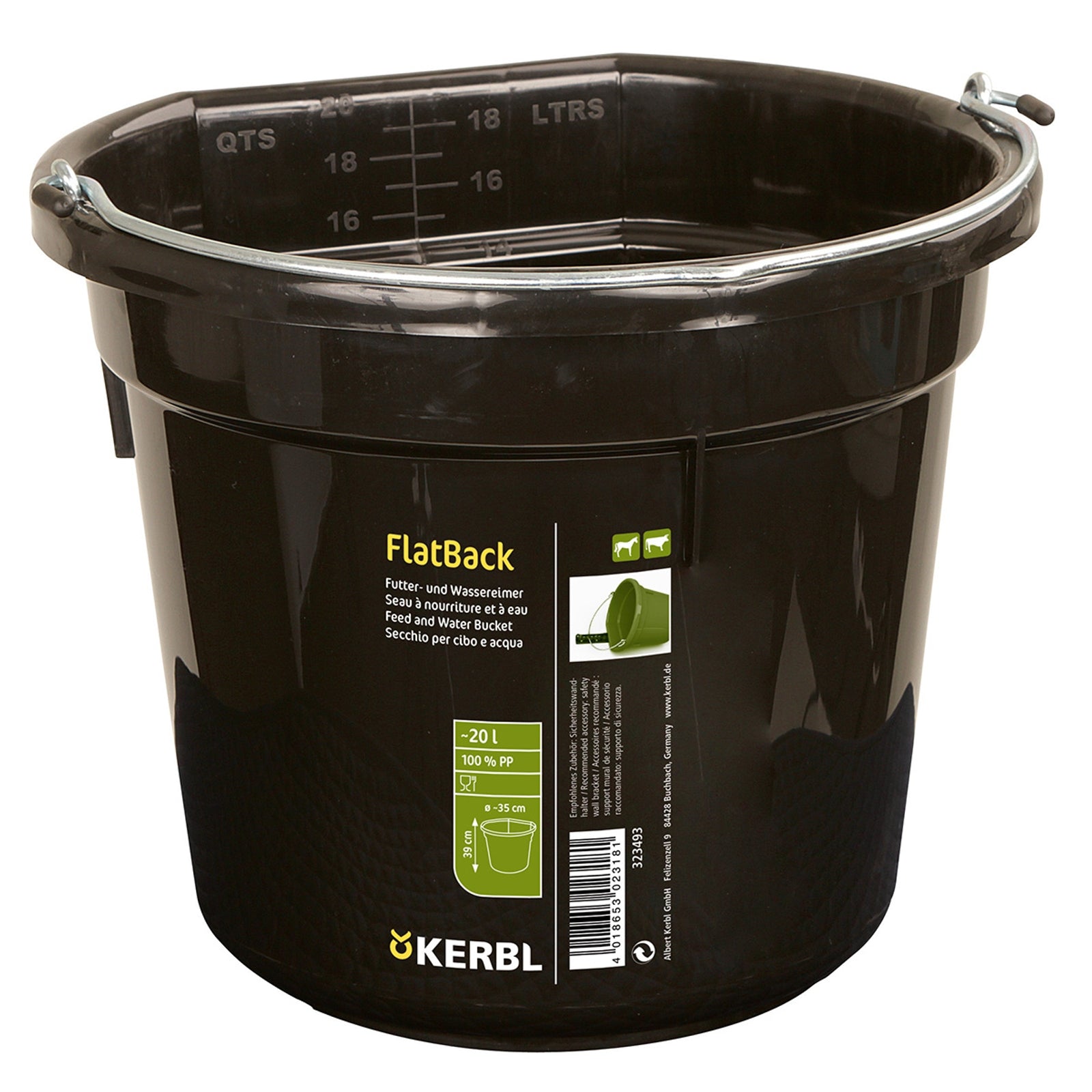 Kerbl Futter- und Wassereimer FlatBack, ca. 20L Füttern & Tränken