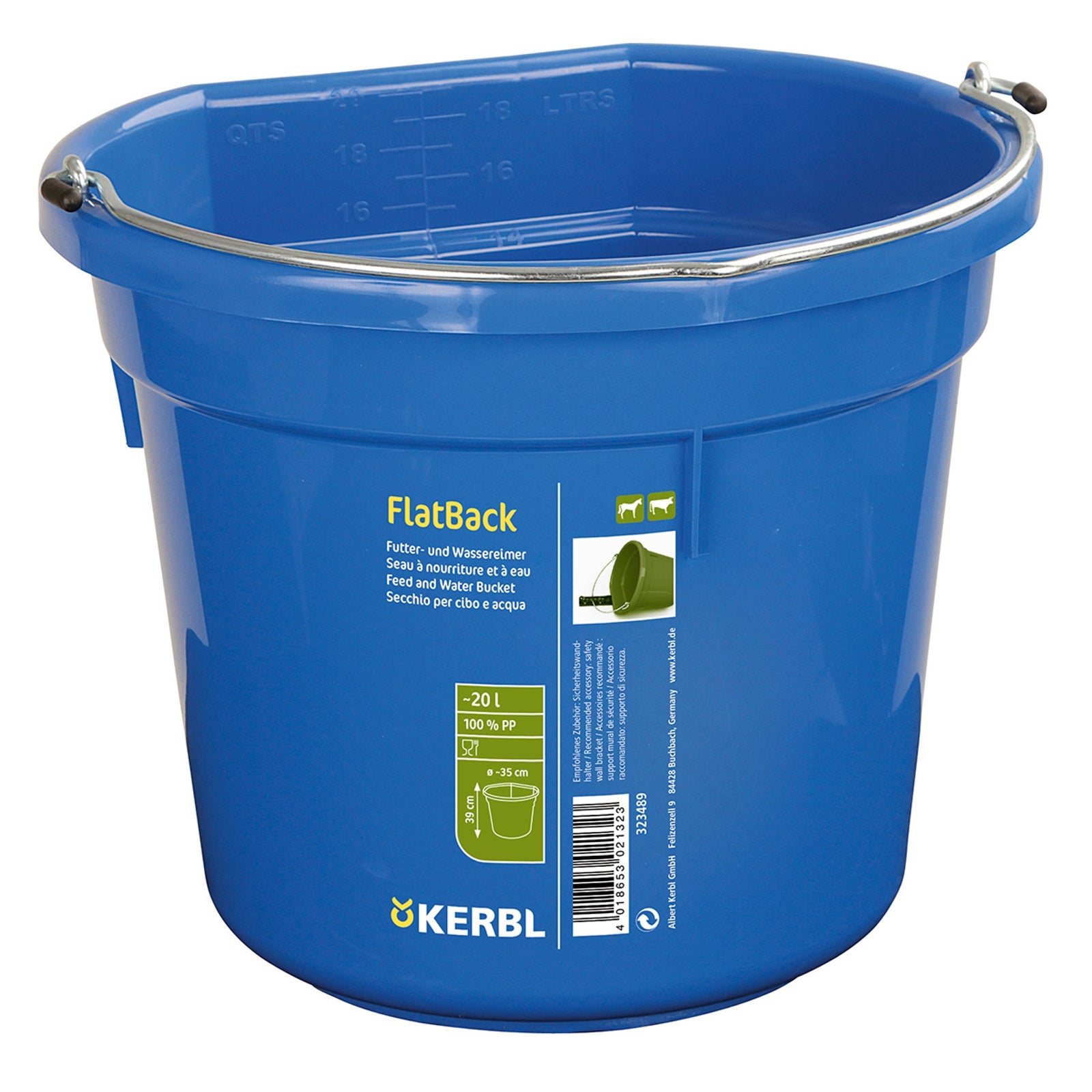 Kerbl Futter- und Wassereimer FlatBack, ca. 20L Füttern & Tränken
