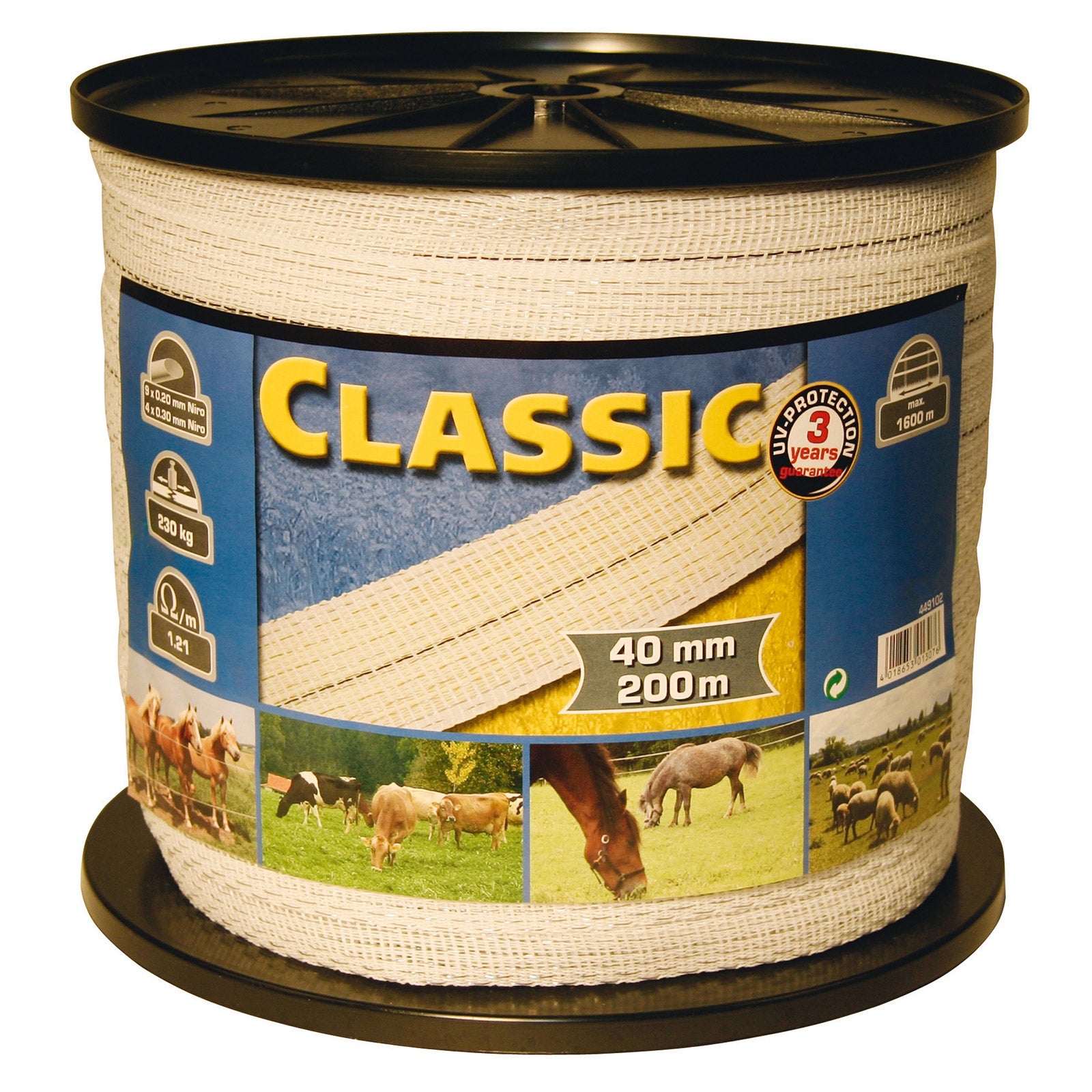 Farm Patrol Classic Weidezaunband, 40mm weiß, 9x0,20+4x0,30Niro, 200m Weidezaun