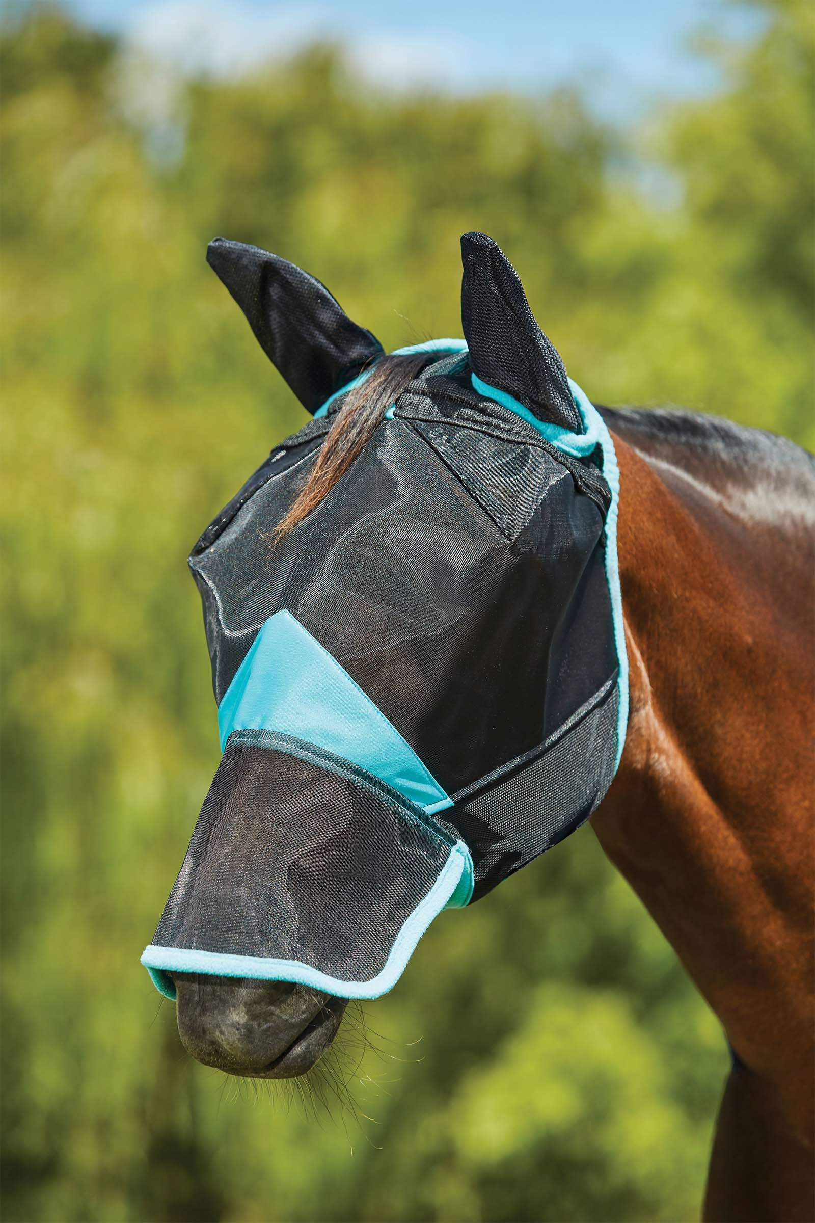 Weatherbeeta Comfitec Deluxe Fine Mesh Fliegenmaske mit Ohren und Nüsternschutz Fliegenschutz