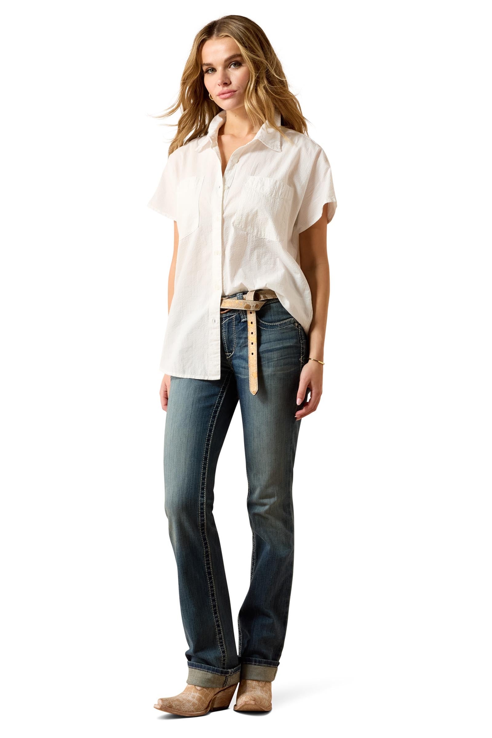 Ariat R.E.A.L. Mid Rise Stretch Icon Stackable Straight Leg Women's Jeans Womens Breeches