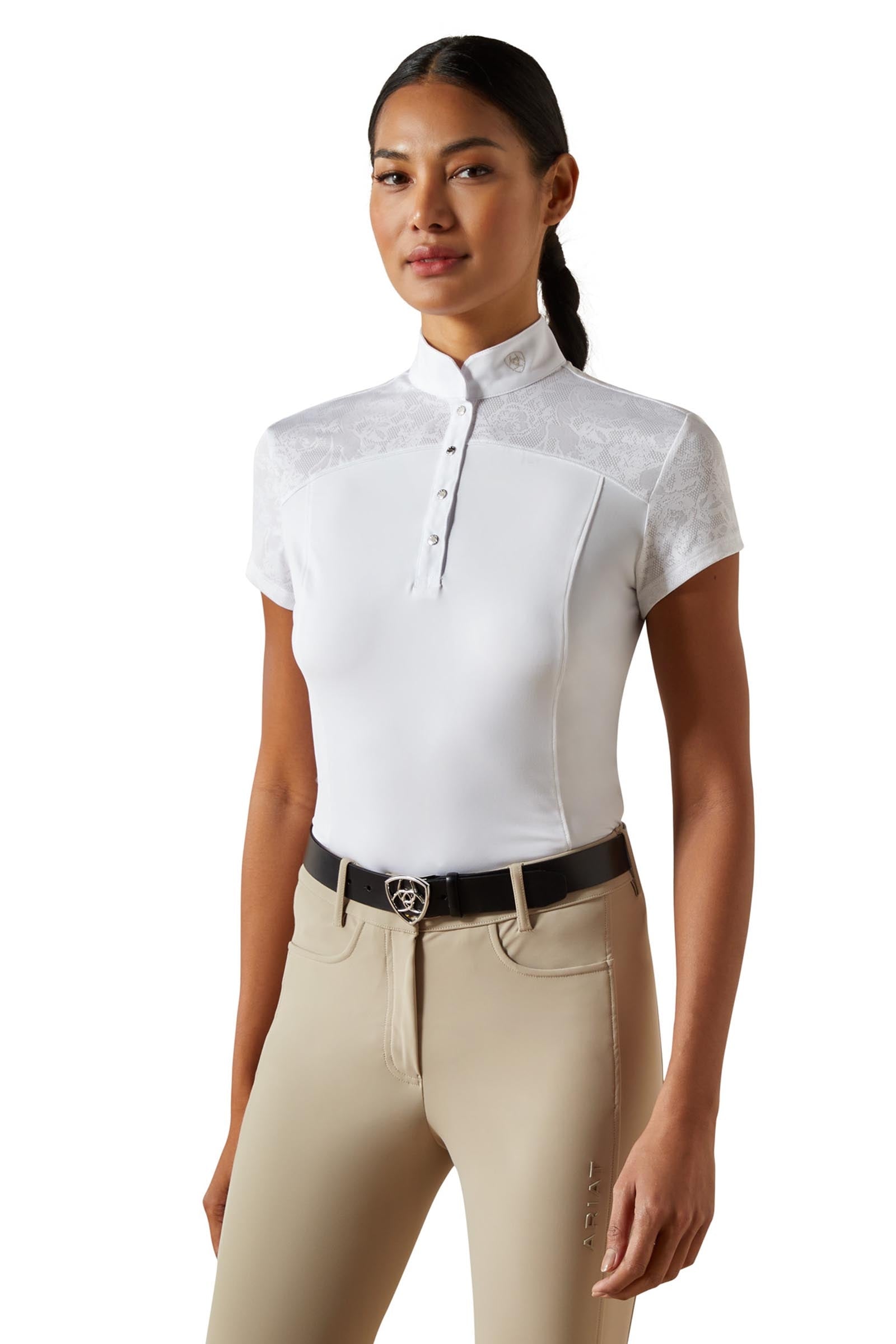 Ariat Bellatrix Damen-Turniershirt mit kurzen Ärmeln Damen Reitbekleidung