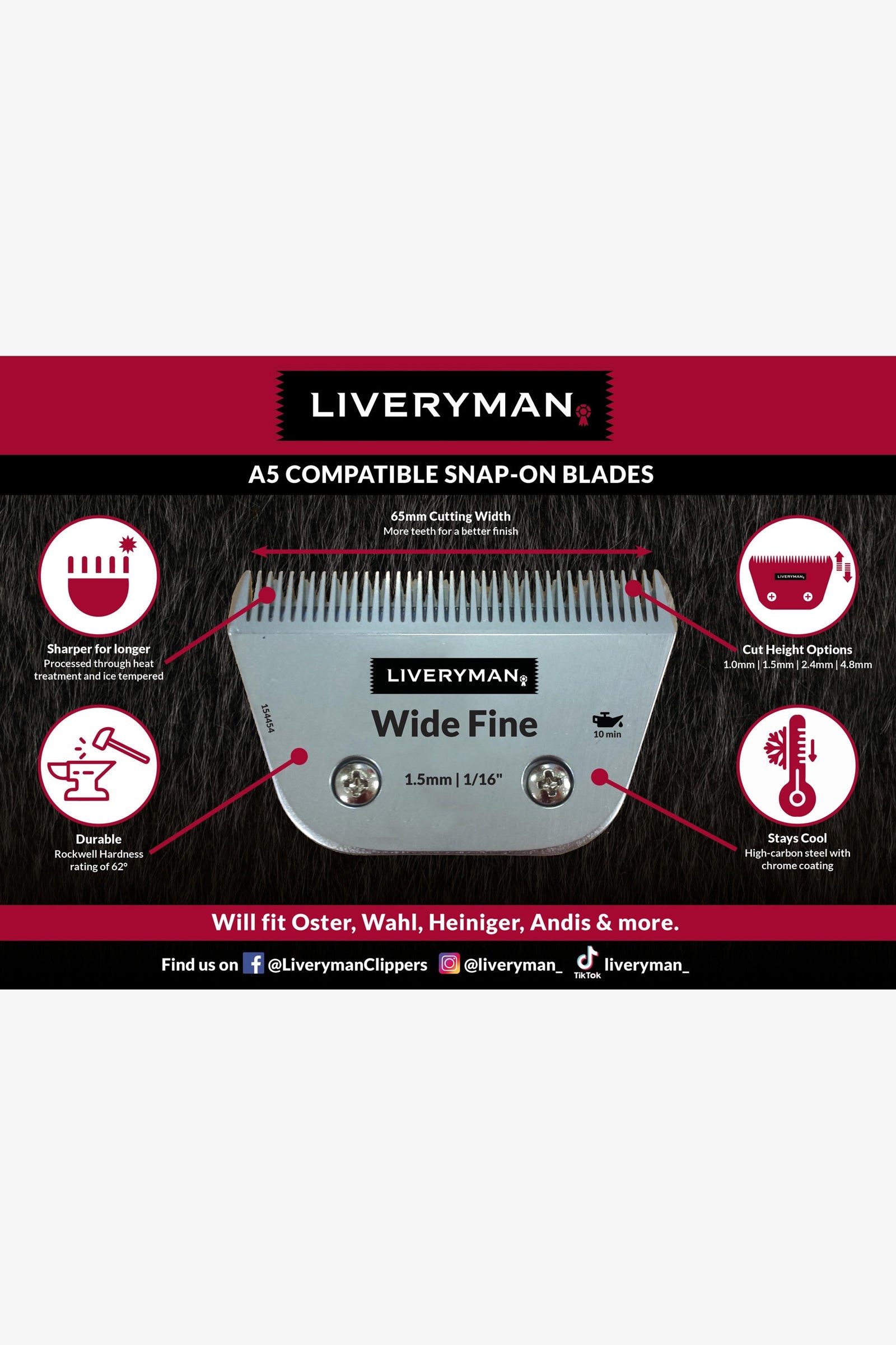 Liveryman A5 Blade Narrow 5 Skip Tooth, 6.4 mm Horse Clipping & Trimming Tools