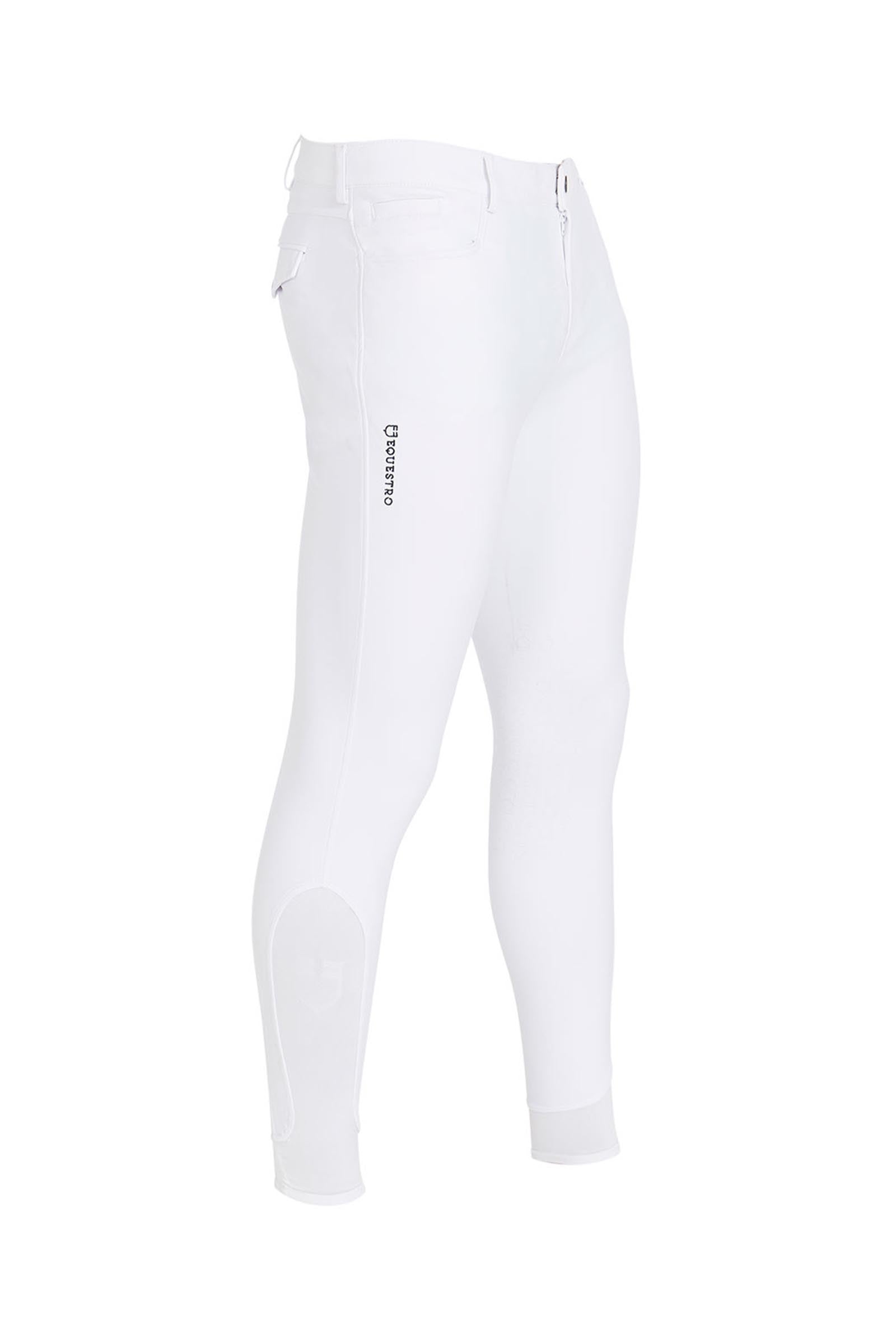 Equestro Men's Slim Fit Knee Grip Breeches With Logo Mens Riding Clothing