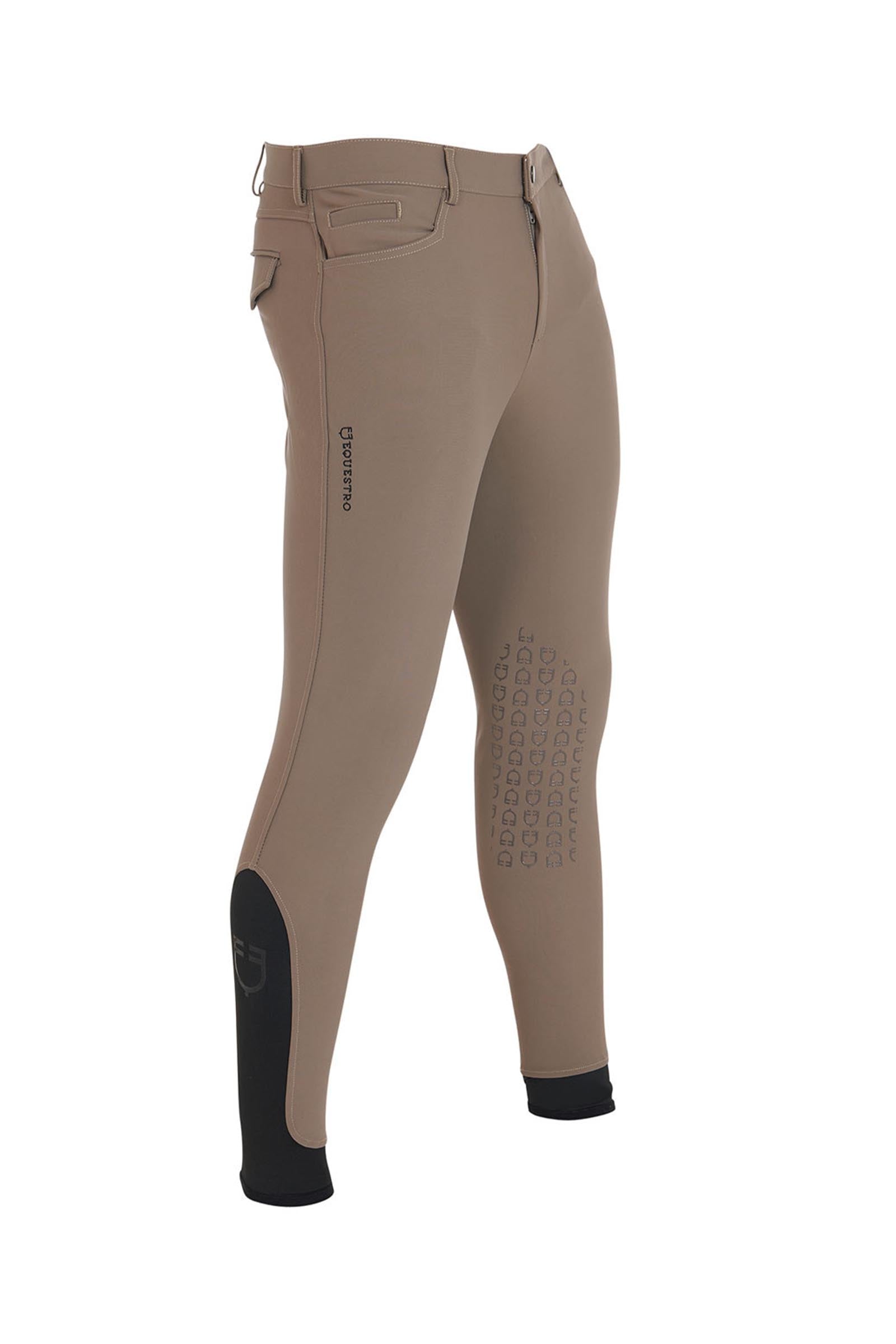 Equestro Men's Slim Fit Knee Grip Breeches With Logo Mens Riding Clothing
