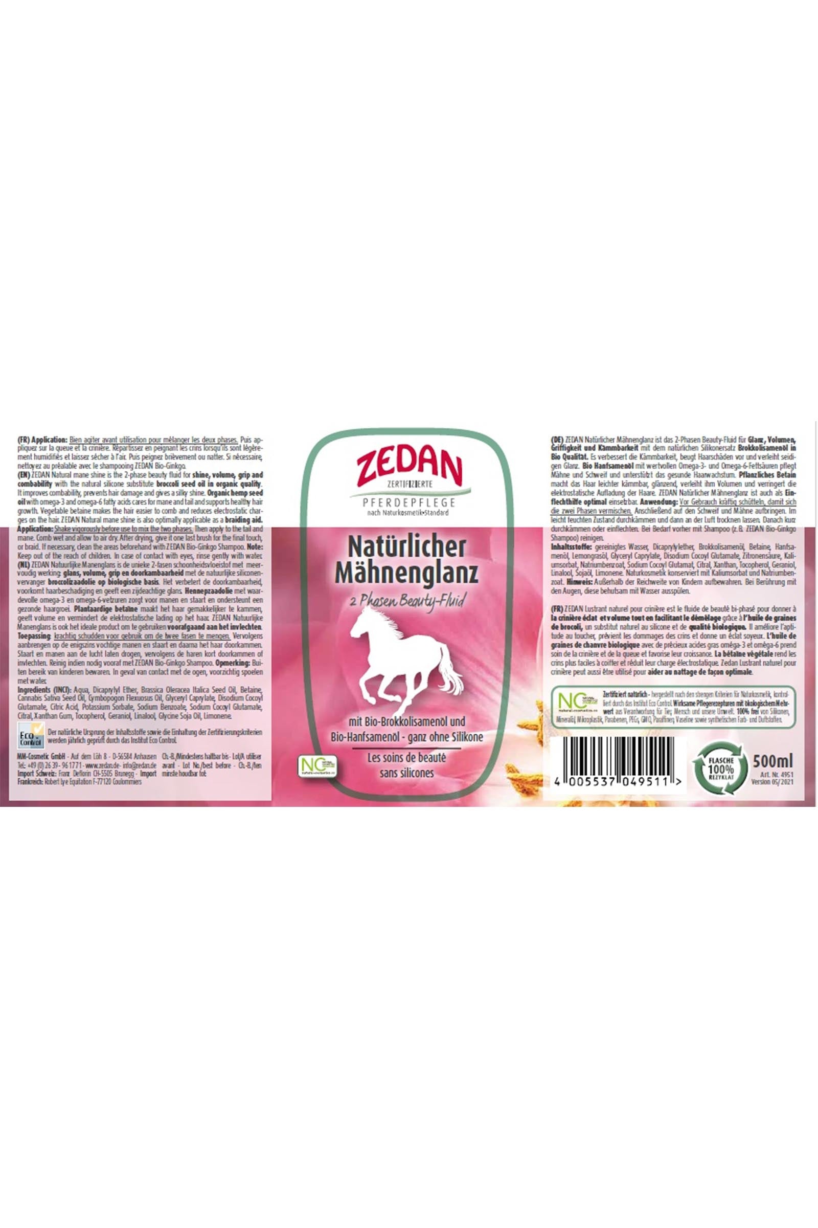 Zedan Natural Mane Shine, 500ml Horse Health Care