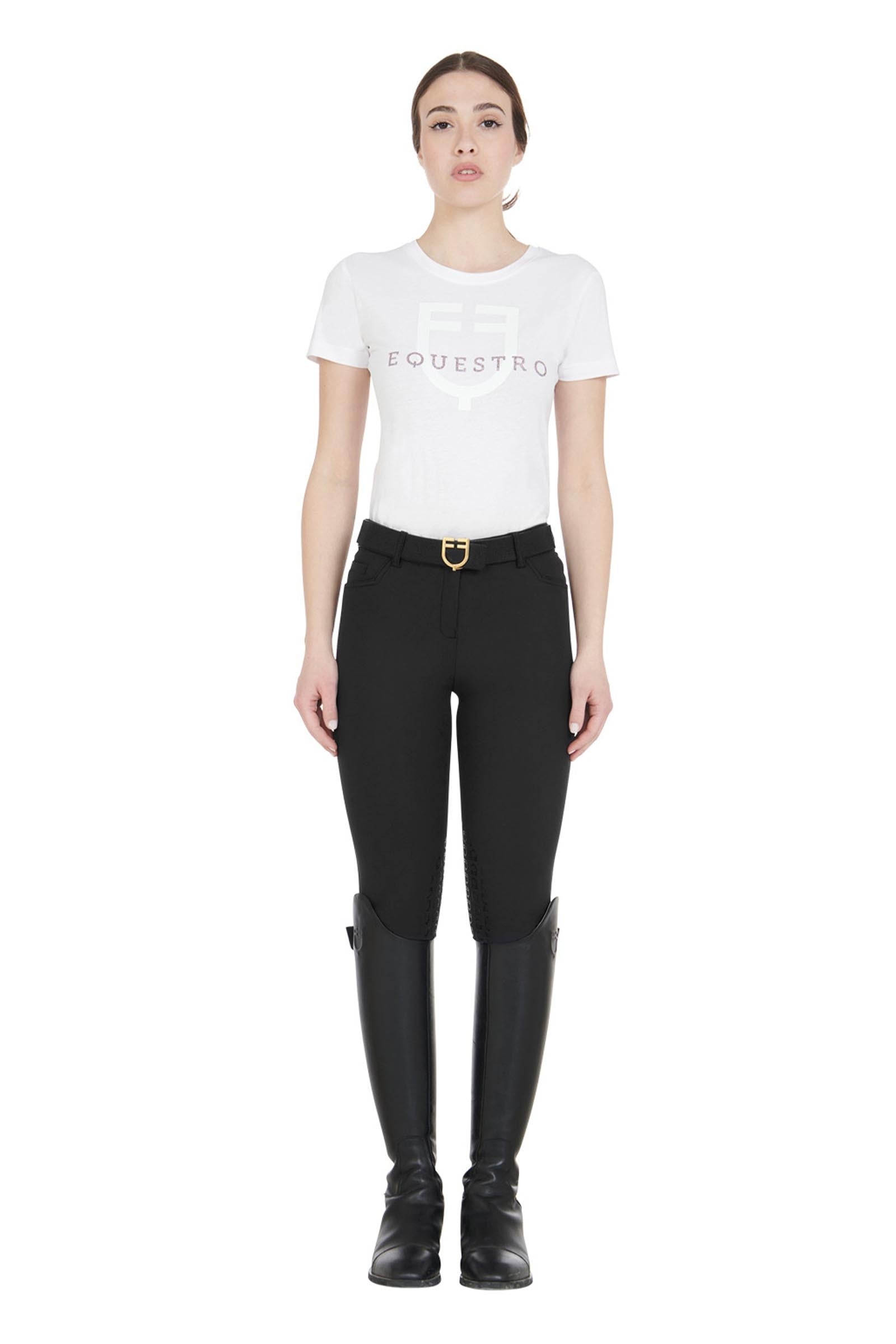 Equestro Women's Slim Fit Knee Grip Breeches With Logo Womens Breeches